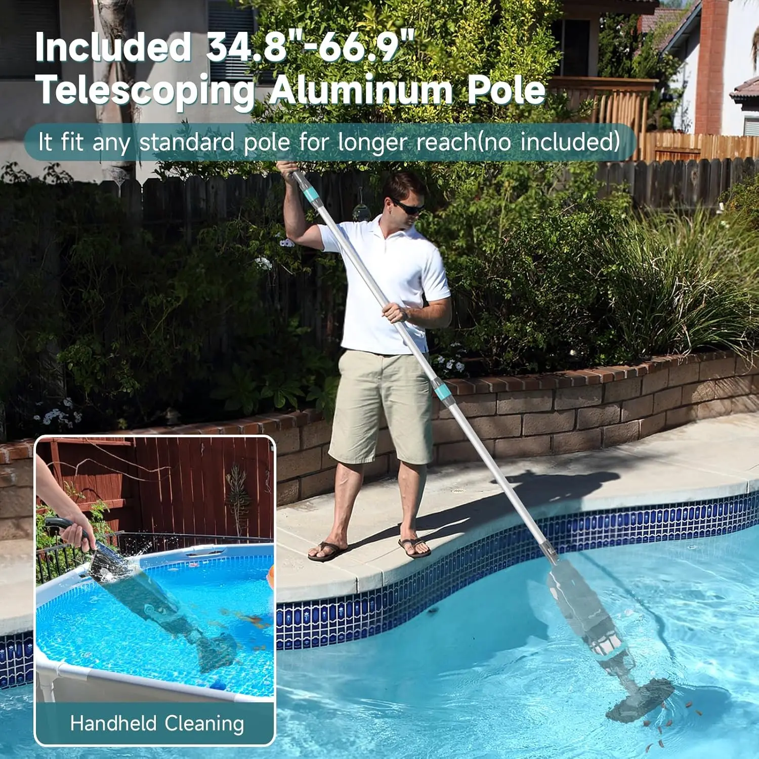 Version Cordless Handheld Pool Vacuum Rechargeable 16 Gal/Min Suction Cleaner 60 Min Runtime Cleaning Pools