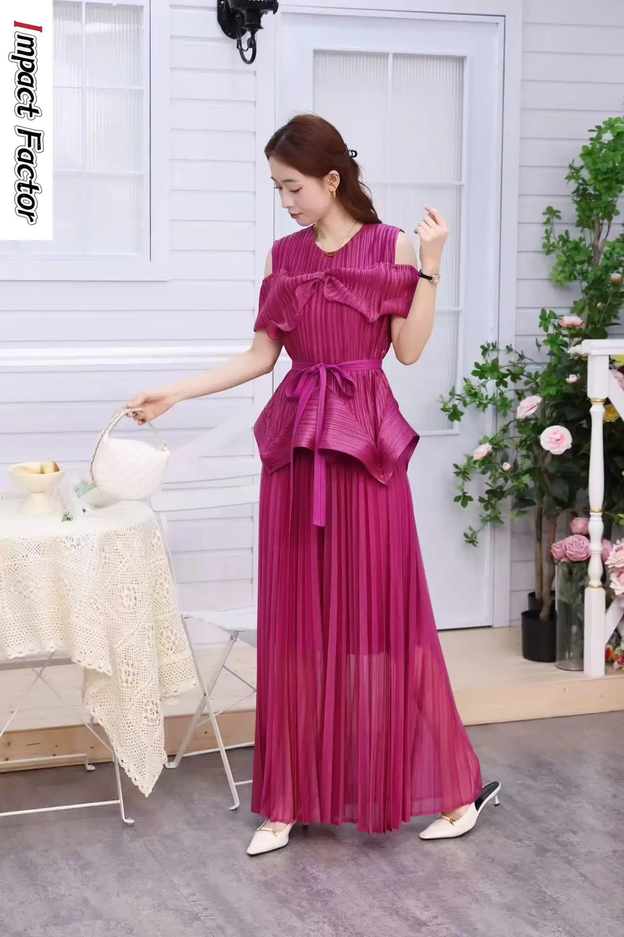

Miyake Irregular Lantern Skirt Top Long Lace-up Pleated Skirt Two-piece Set 2025 Pleated New Women's Suit