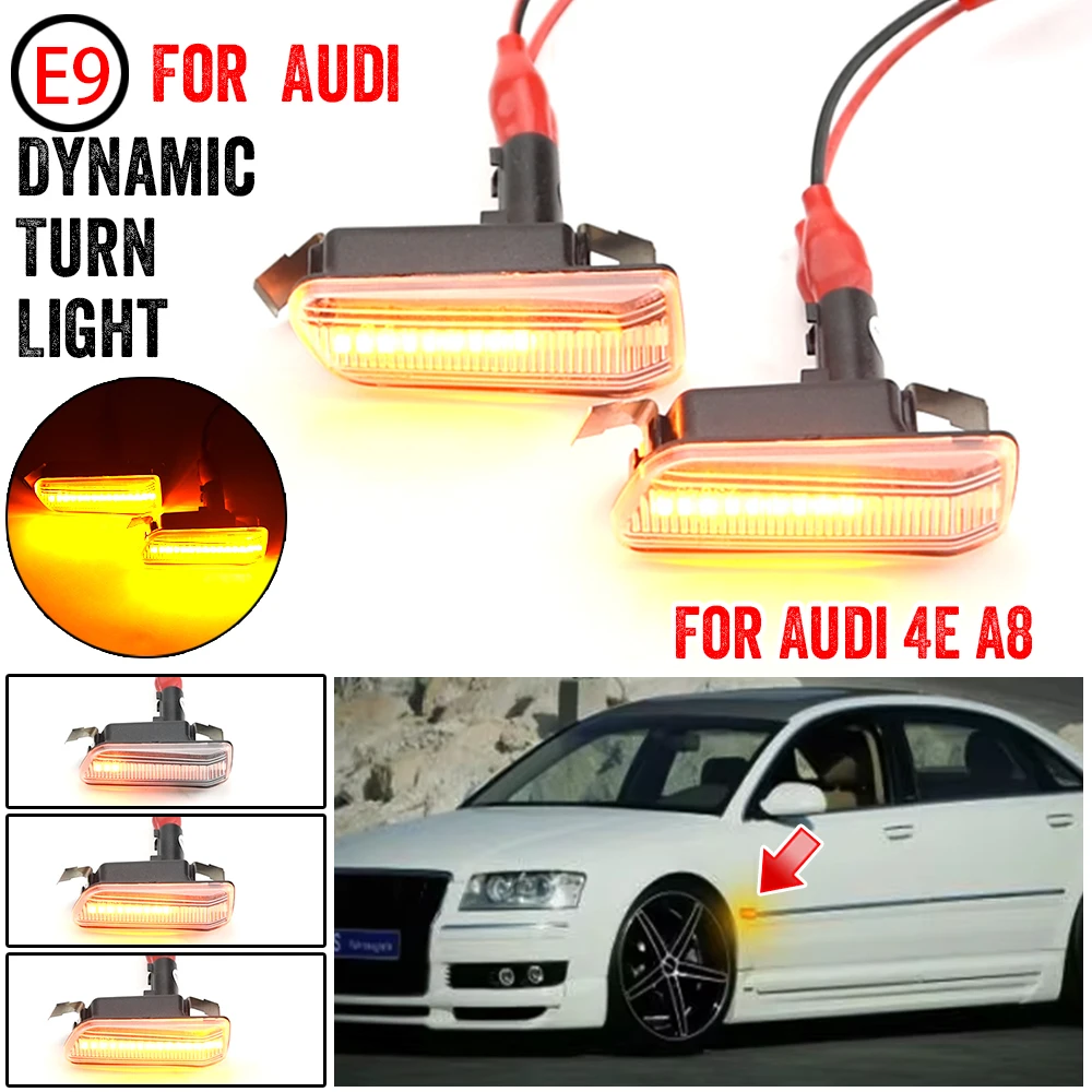 

2x для Audi A8 S8 4E D3 Quattro 2003-2009 светодиодные динамические боковые габаритные огни дымчатого янтарного указателя поворота Canbus автомобильные аксессуары