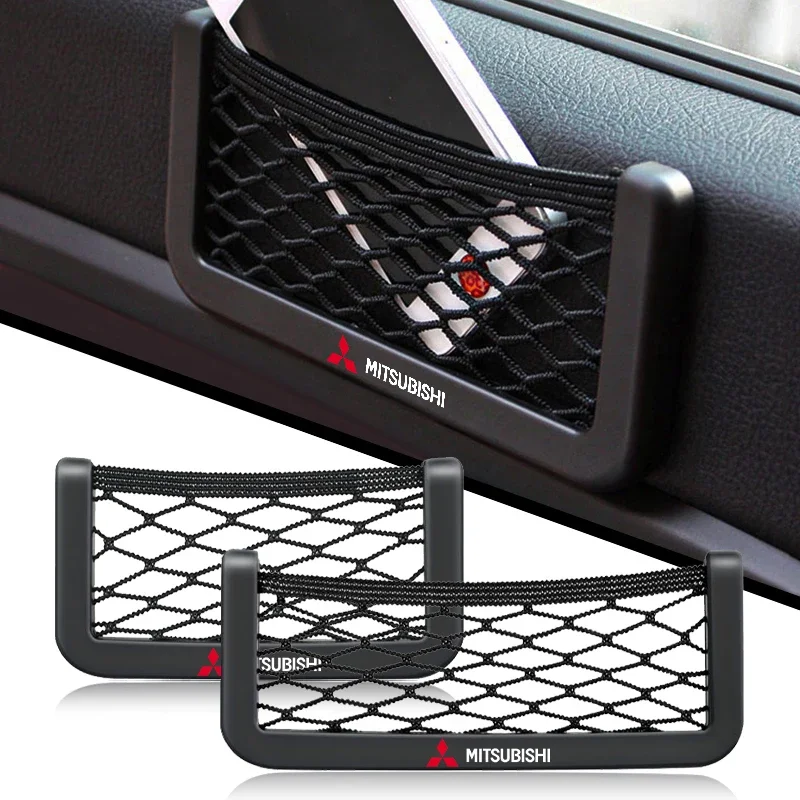 Rede de carro saco suporte do telefone caixa armazenamento net bolso organizador para mitsubishi asx lancer l200 pajero sport attrage mirage eclipse