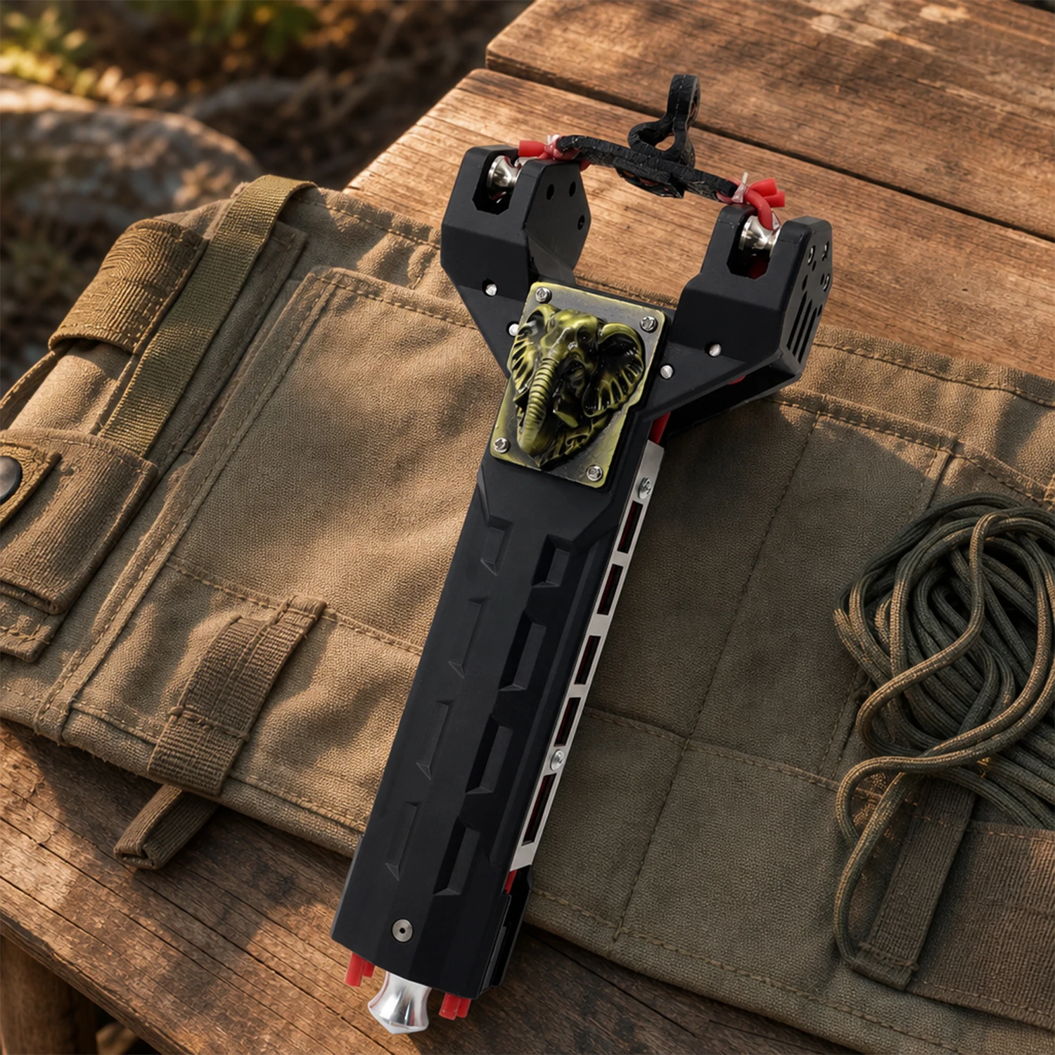 Black ABS Premium Fast Auto-Loading Slingshot Aluminum Alloy Magazine Elephant Graphic 8mm Steel Ball Hunting Target