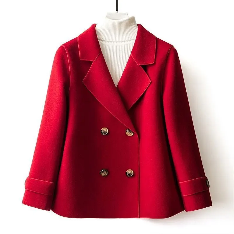 

Осень-зима 202, новое повседневное двустороннее короткое шерстяное пальто, женская двубортная шерстяная куртка, женская свободная верхняя одежда JJ191