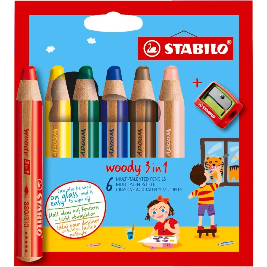 

MultiTalented Pencil woody 3 in 1 Pack of 6 Assorted Colors with Sharpener