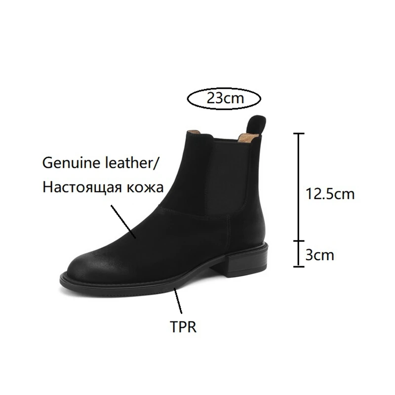 NEW Autumn/Winter Women Boots Round Toe Low Heel Chelsea Boots Genuine Leather Shoes for Women Retro Ankle Boots botas de mujer