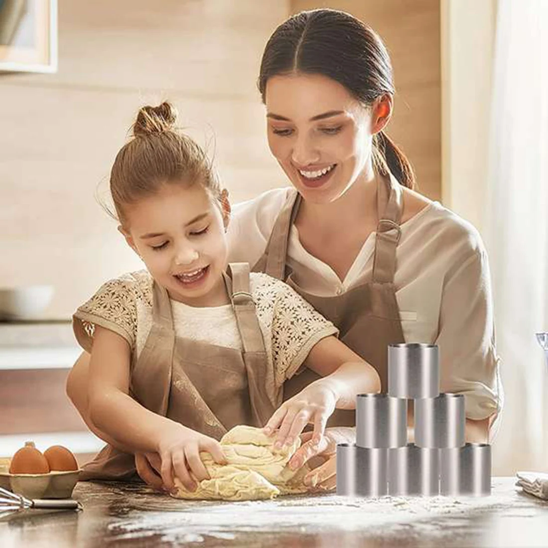 

A33R-10 Pieces Stainless Steel Mousse Rings Round Biscuit Cutter Cake Mold Kitchen Baking Pastry Tool For Tart,Fondant,Etc