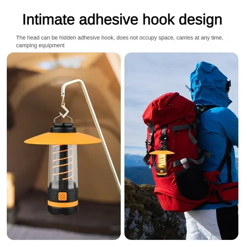 Multifunction Camping Lantern Adjustable Ambient Tent Light with Hook USB Rechargeable High Power LED Flashlights Emergency Lamp