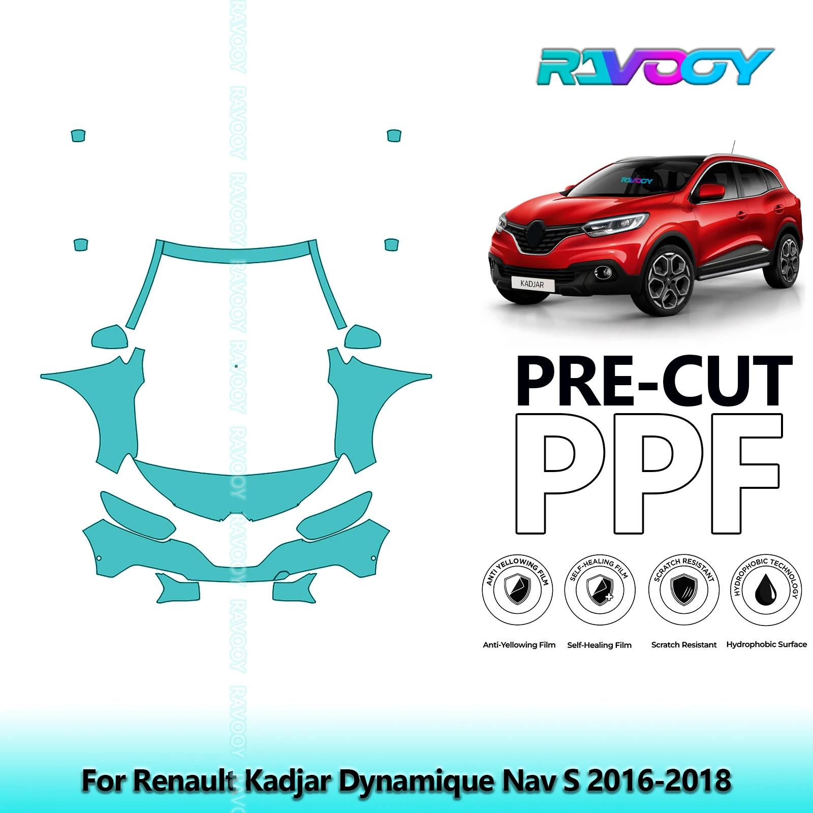 

Автомобильный передний комплект, прозрачный бюстгальтер, предварительно вырезанная защитная пленка для краски PPF для Renault Kadjar Dynamique Nav S 2016-2018