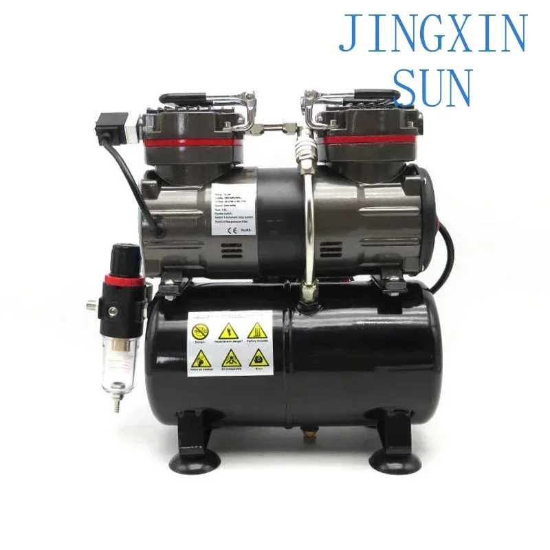 New 1/3 HP Airbrush Piston Spray Gun Air Compressor Oil-Less Pump Double Cylinder Double Air Pressure Spraying Gun Machine