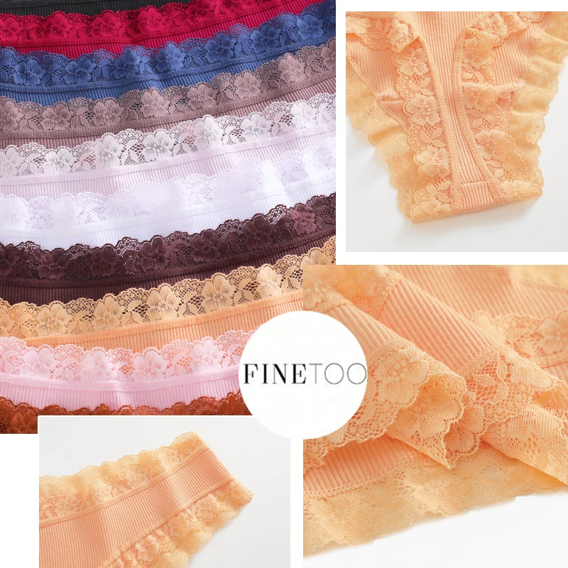 6 Stück/Set Baumwoll-Patchwork-Spitzenhöschen für Damen, einfarbig, atmungsaktiv, niedrige Taille, G-Strings, Unterwäsche, weiche, bequeme Tangas – Detail 3