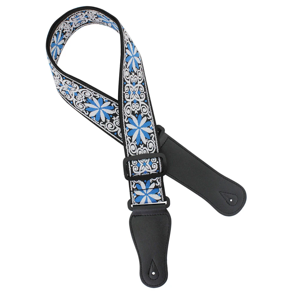 

Guitar Strap Thickened Wear resistant Cotton Belt Electric Decor Replacement Blue Flower Design Adjustable Length Shoulder B For