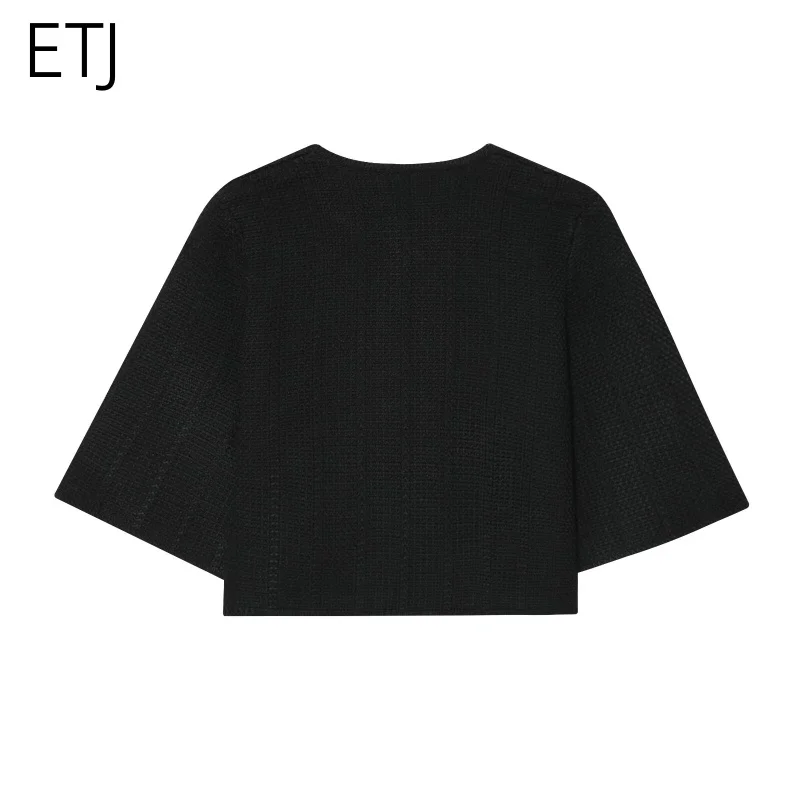 ETJ 2025 Otoño/Invierno nuevas señoras elegante moda botón grande decorado cuello redondo cárdigan de punto suelto abrigo chal casual