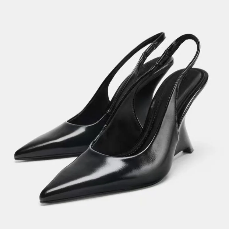 Sandales à talons compensés en cuir verni pour femmes, chaussures de luxe de styliste, Sexy, bout pointu, Slingback, talons hauts, élégantes, robe de soirée, été, 2026