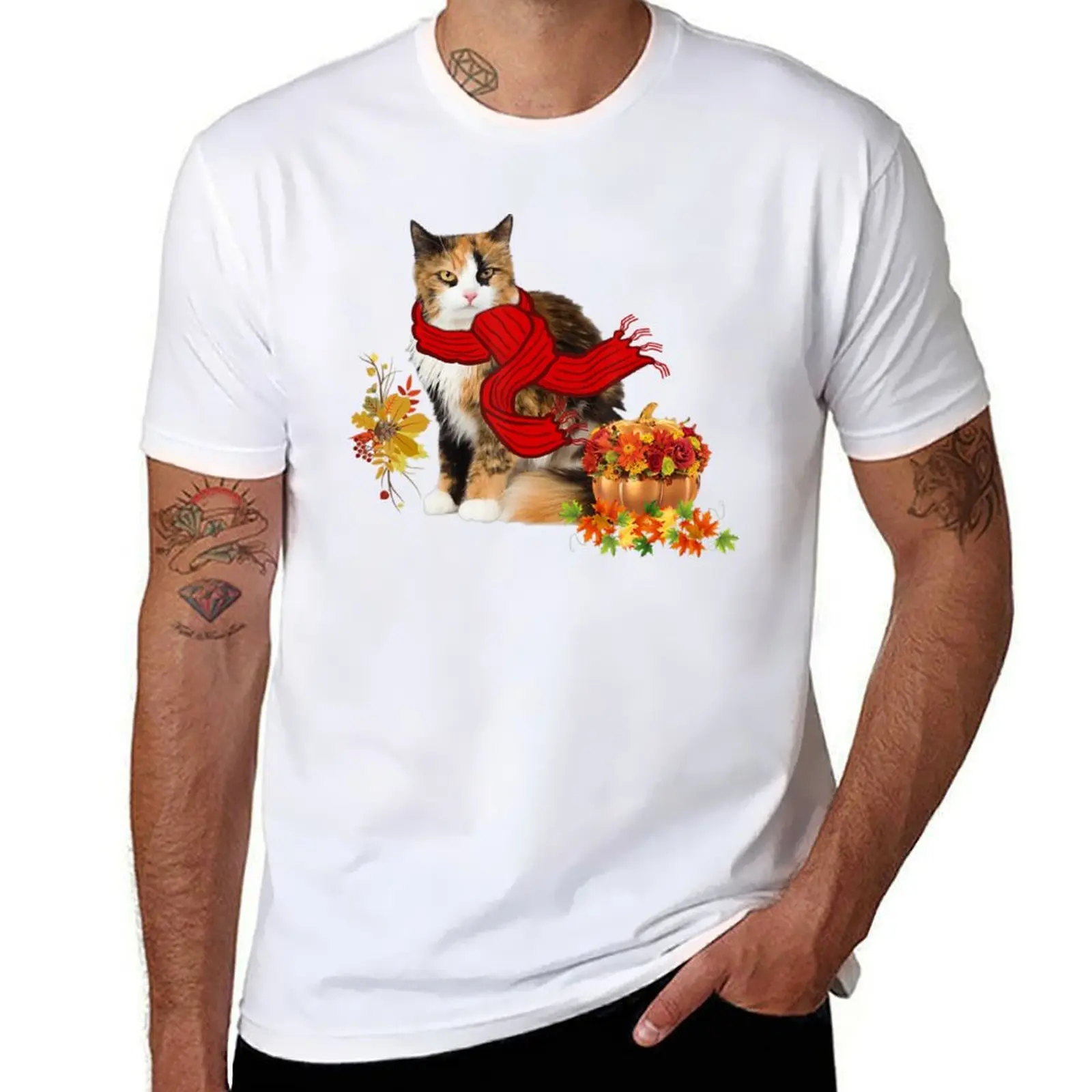

Cat Kitten Autumn Scarf Pumpkin Halloween Costume T-Shirt man tshirt t shirts for man graphic tees T-Shirt