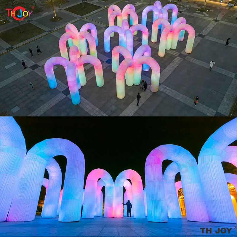 Arco inflável romântico de 5x3m com luz led decoração festa de casamento evento neon arco-íris portão de entrada