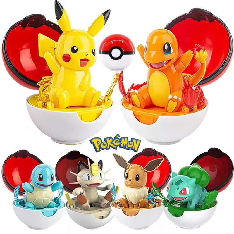 2023 New Pokemon Action Figures Poke Ball Pikachu Charmander Squirtle Bulbasaur Eevee Meowth Genuine Model Doll Toy Kids Gift