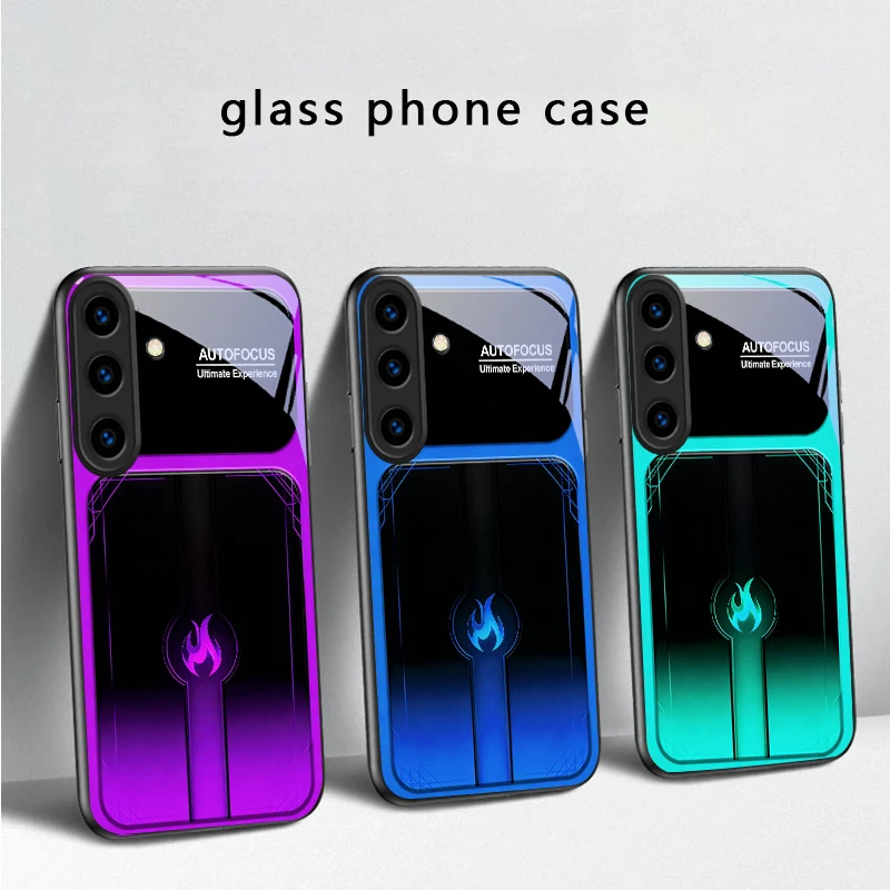 Dazzling purple flames For Samsung Galaxy S20 S21 S22 S23 Plus S24 FE S25 Ultra S26 Edge S25+ 20+ 22+ 24+ Black Glass Phone Case