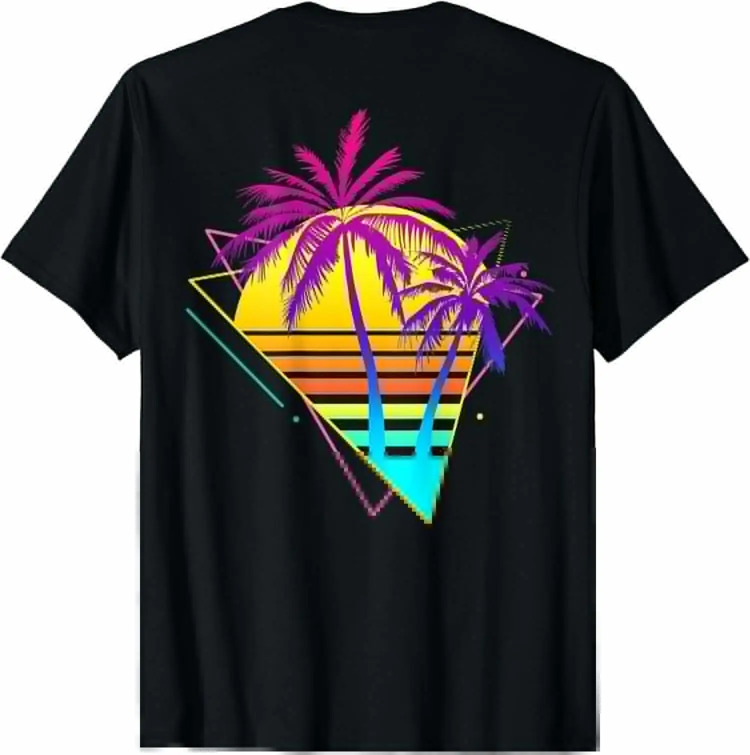 New Limited Print On back Retro 80s 90s Vaporwave Tropical Sunset Palm T-Shirt