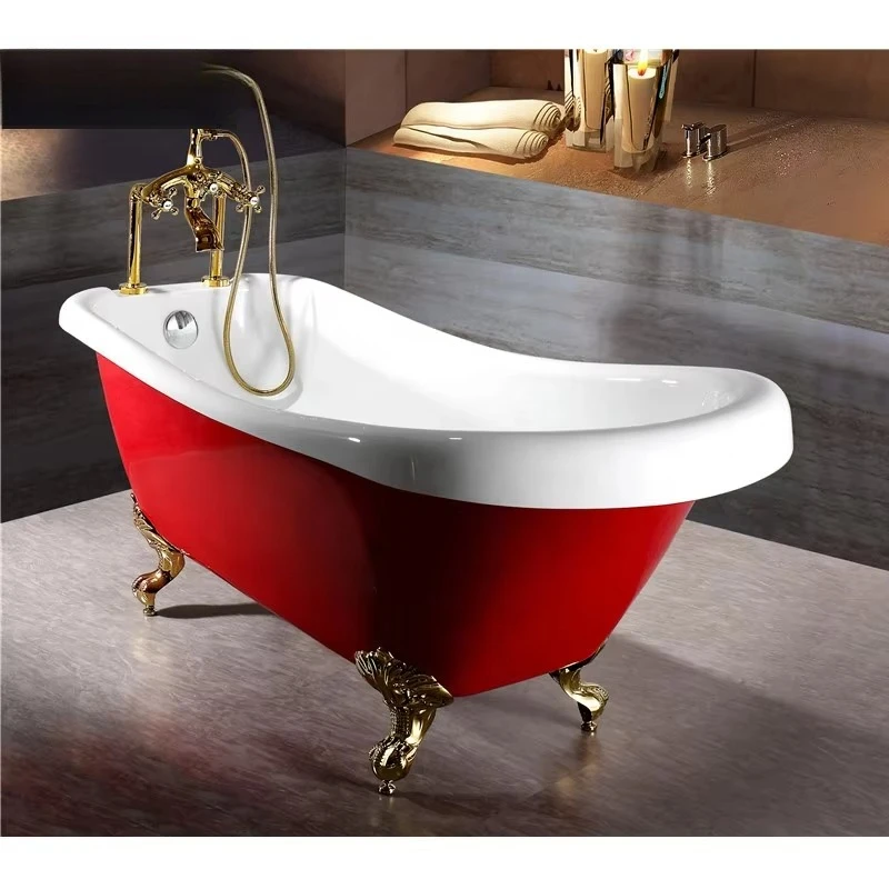 Luxury red whirlpool tub and shower combination claw freestanding tub suitable for one to two people