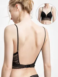 French Invisible Underwear Women's Steel Ring Free bralette Thin backless Lingerie U-shaped Large low Open Back Beauty Bra