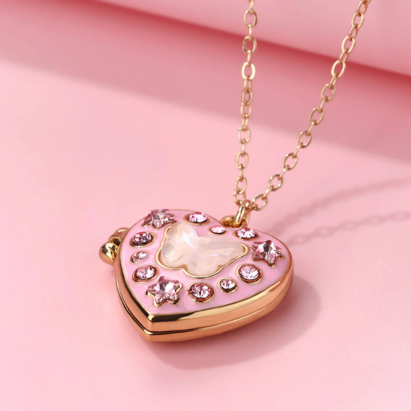 Pink Drip Glaze Heart-shaped Photo Locket Necklace Colorful Crystal Openable Pendant Necklaces Women Memorial Jewelry Gifts