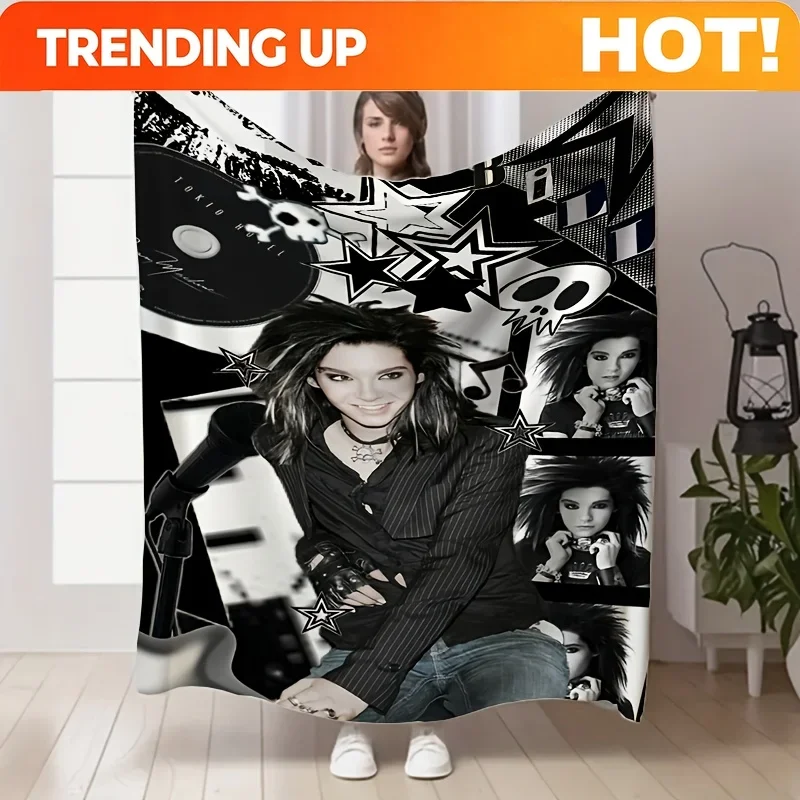 Custom 1pc Bill Kaulitz Themed Blanket - Soft Flannel Bedspread Suitable For Sofa, Office Bed, Camping | Bill Kaulitz Collage Pr
