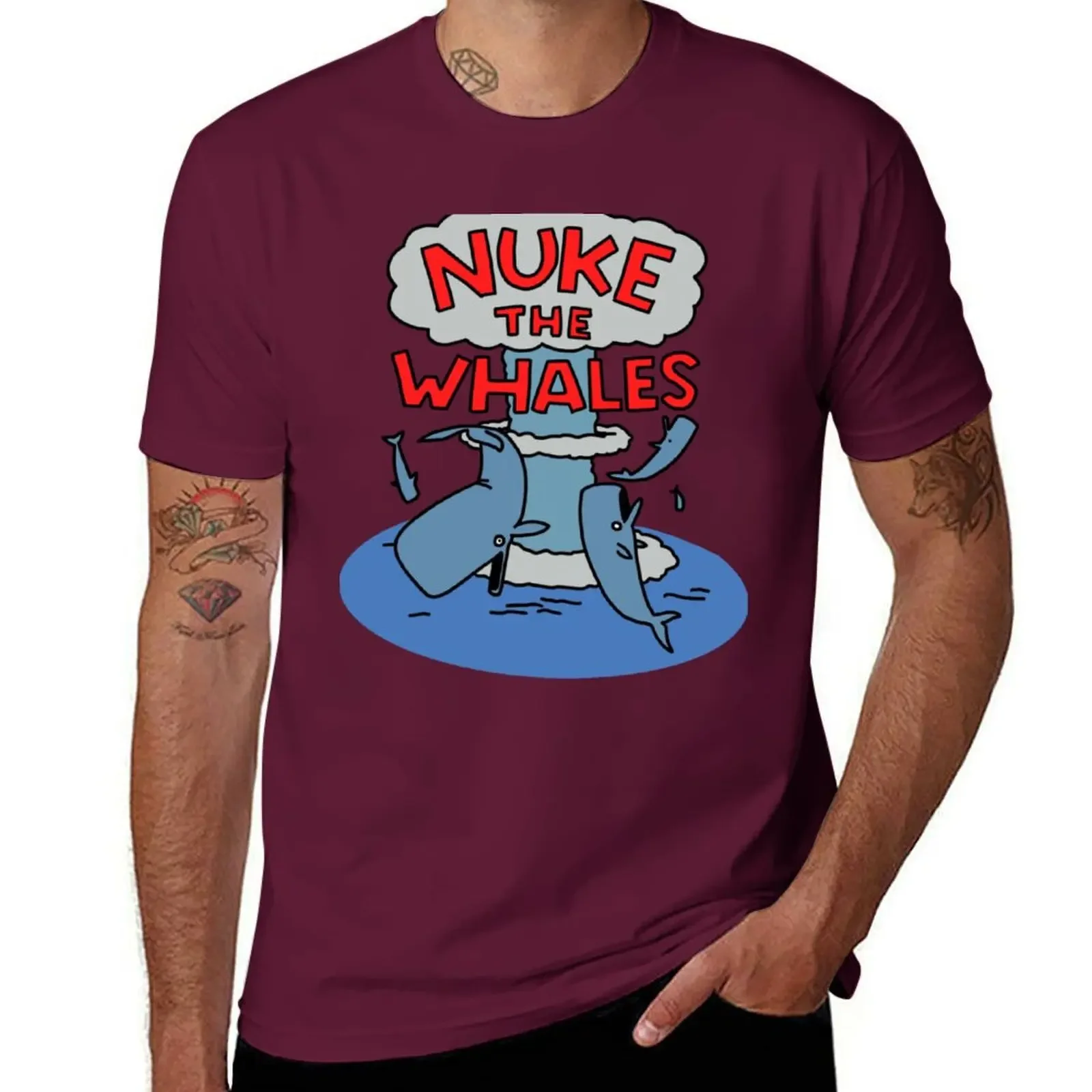 New fashion heavyweight vintage Summer Round Collar Nuke the Whales T-Shirt anime clothes summer clothes men graphic t shirts