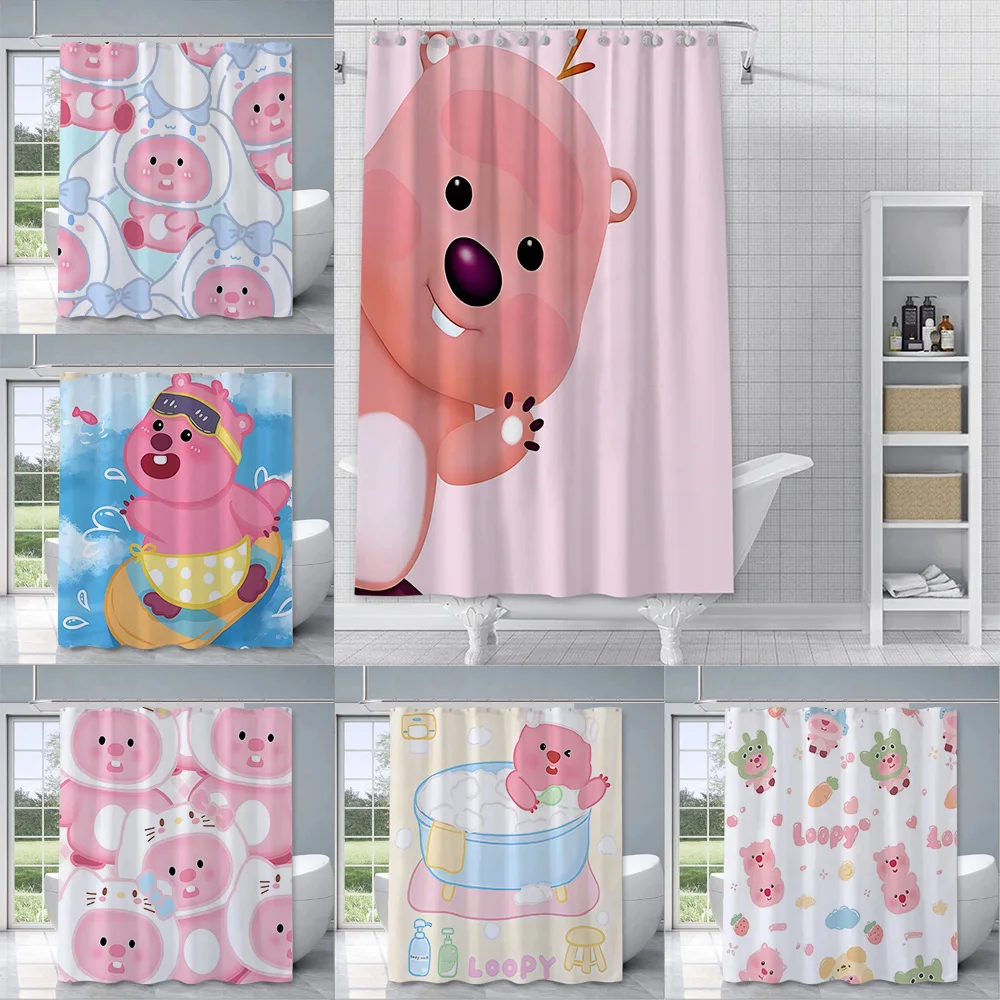 Pink Cute Loopy Shower Curtain Waterproof Polyester Fabric Paint Colorful Bath Curtains Home Bathroom Decor Curtain With Hook