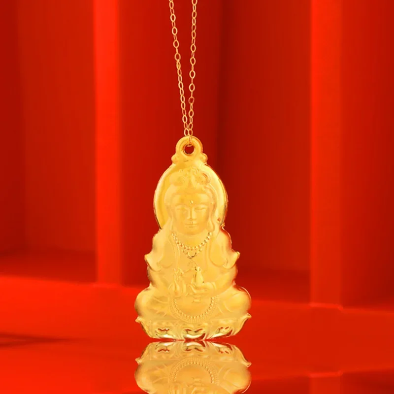 Simple Gold Color Guanyin Buddha Necklace for Women Fashion Pendant Clavicle Chain Wedding Anniversary High Jewelry Gifts