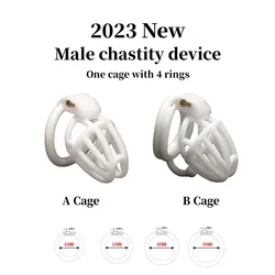 2023 New Male Chastity Cage Device Anti-Cheating Cock Cage Penis Lock Libido Control Couple Erotic with 4 Rings Sex Toys Men 18+