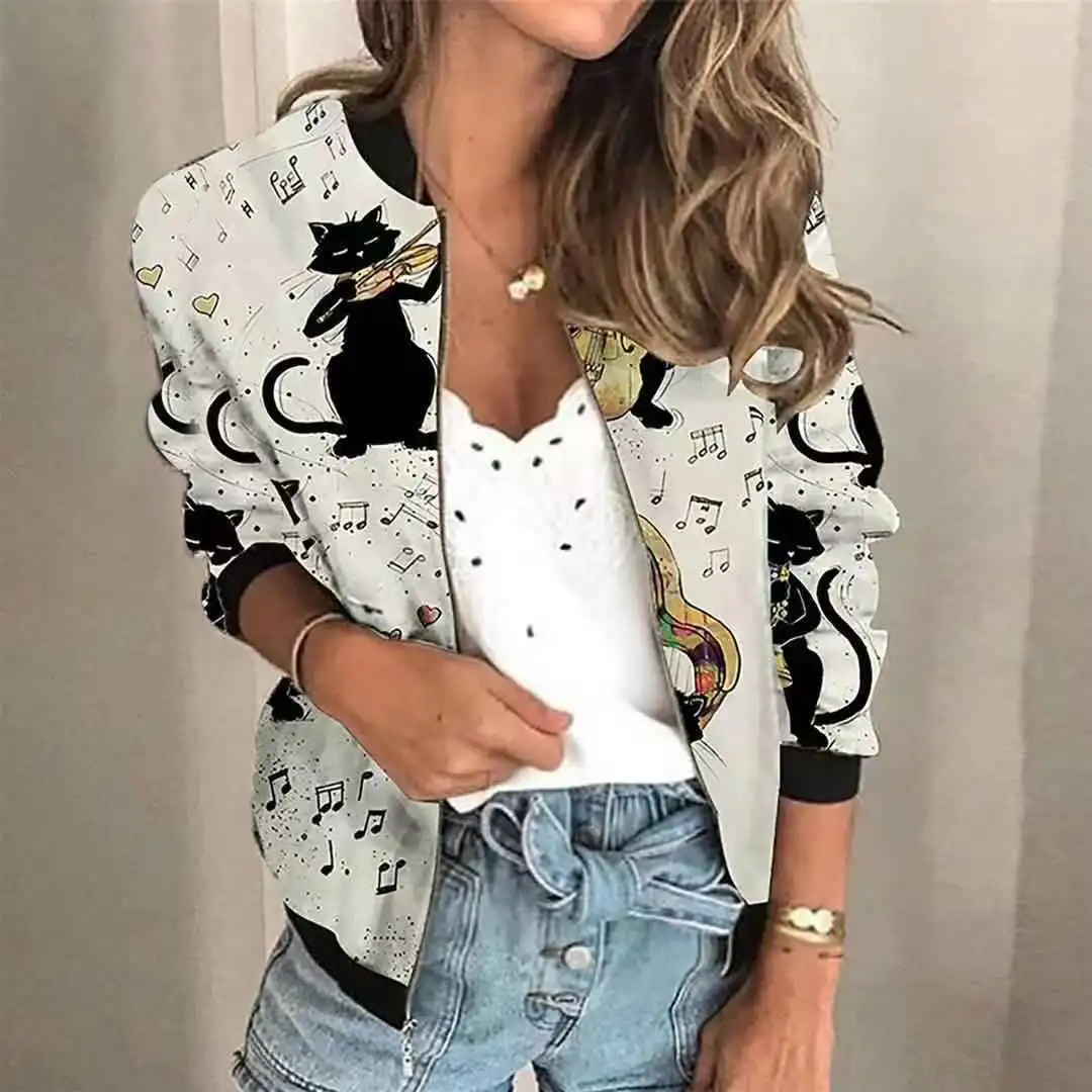 

Jacket Women's Long Sleeve New in Outerwears Short Version Casual Retro Fashion Printed Street Trend Jacket for Women