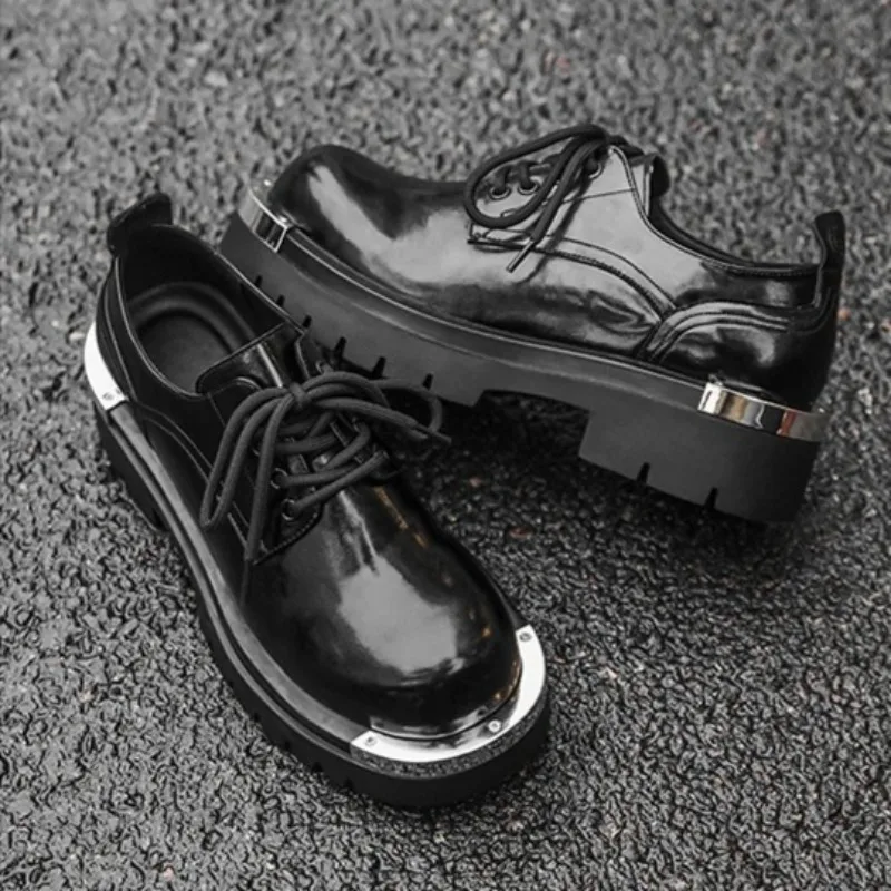 

Leather Shoes for Man Platform High Quality Designer Formal Platform Casual Men's Shoes Fashion Metal Head Men's Leather Shoes
