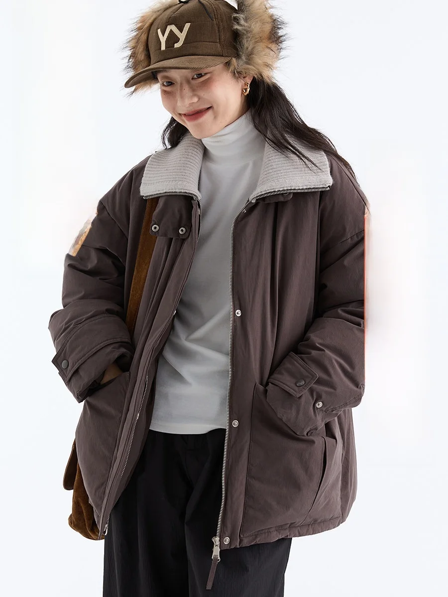 

Dwind2025 Женское свободное пальто Thiened Warmth down Jaet Fake из двух предметов Long Sve Coat Korean Sle Commute Faion