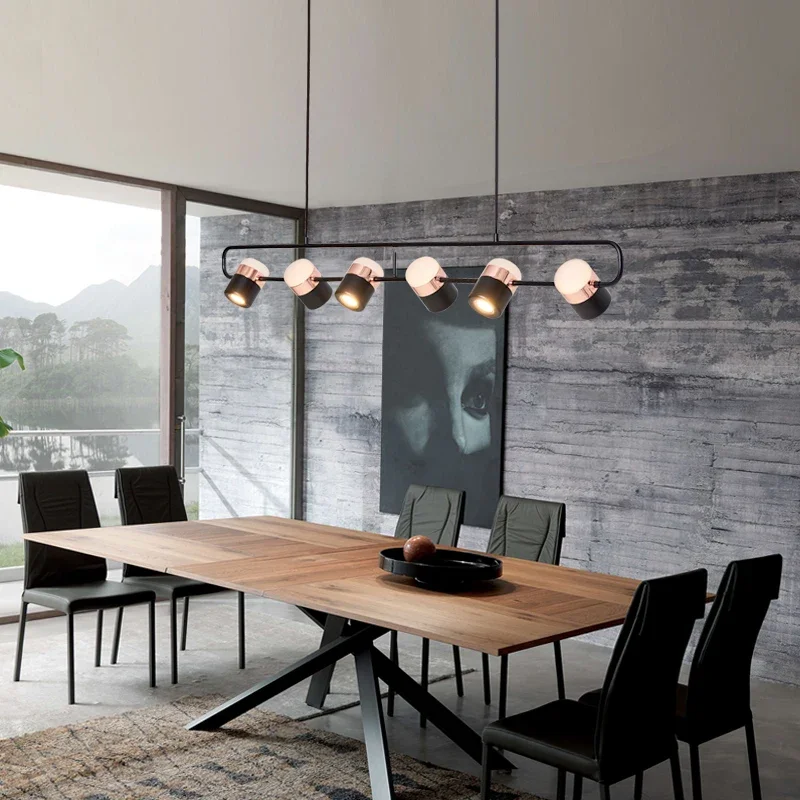 Modern Minimalist LED Strip Dining Room Pendant Lights Black Linear Light Luxury Restaurant Chandelier