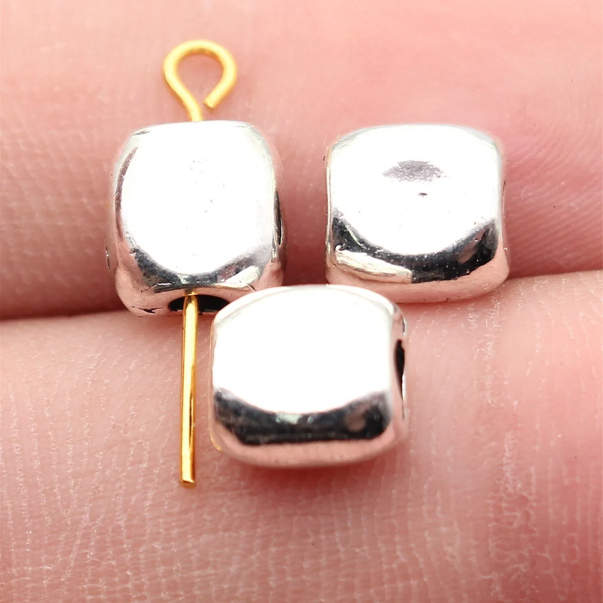 Smooth Square Round Large Hole Spacer Beads Alloy Loose Beads For Dreadlocks Hair Braiding Bracelet Jewelry Making