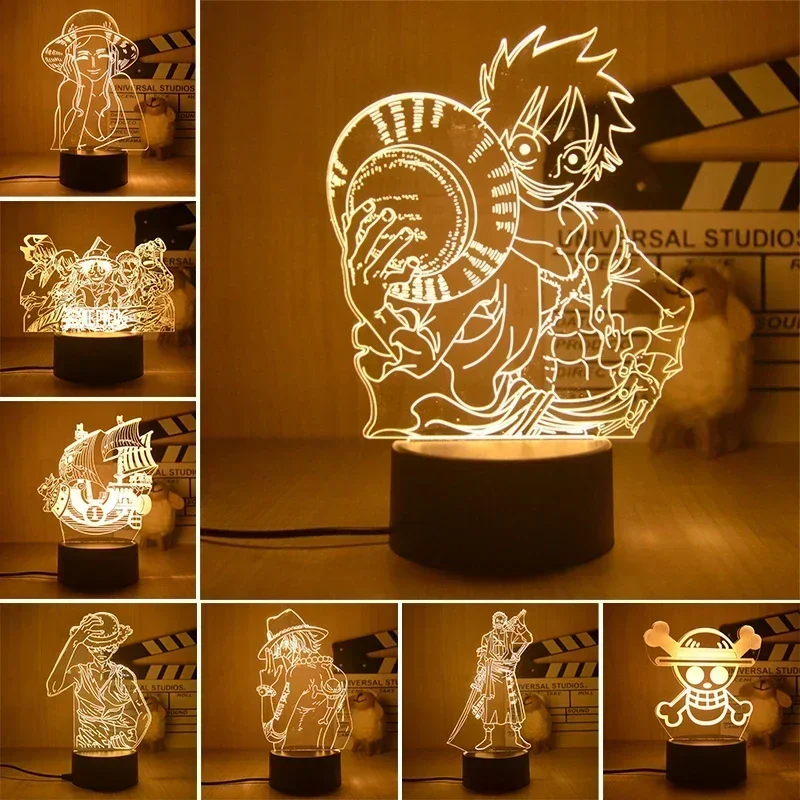 Monkey · D · Luffy figura 3D LED luz nocturna Roronoa Zoro lámpara de mesa Figura de Anime modelo de colección juguetes regalos de cumpleaños, 1 pieza