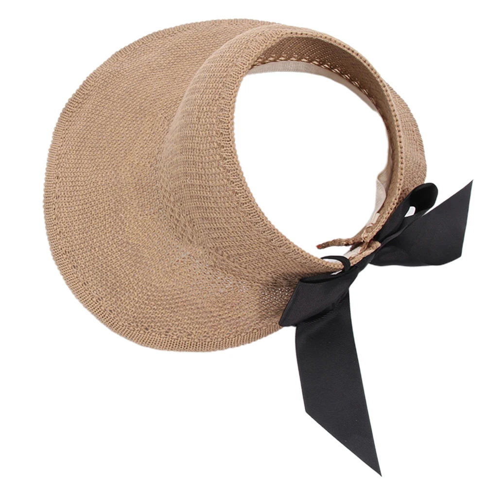 

Summer Block Women Wide Brim Straw Portable Beach Breathable Outdoor Headwear Khaki Empty Sun Screen Hat Outdoor Sun Block Hat