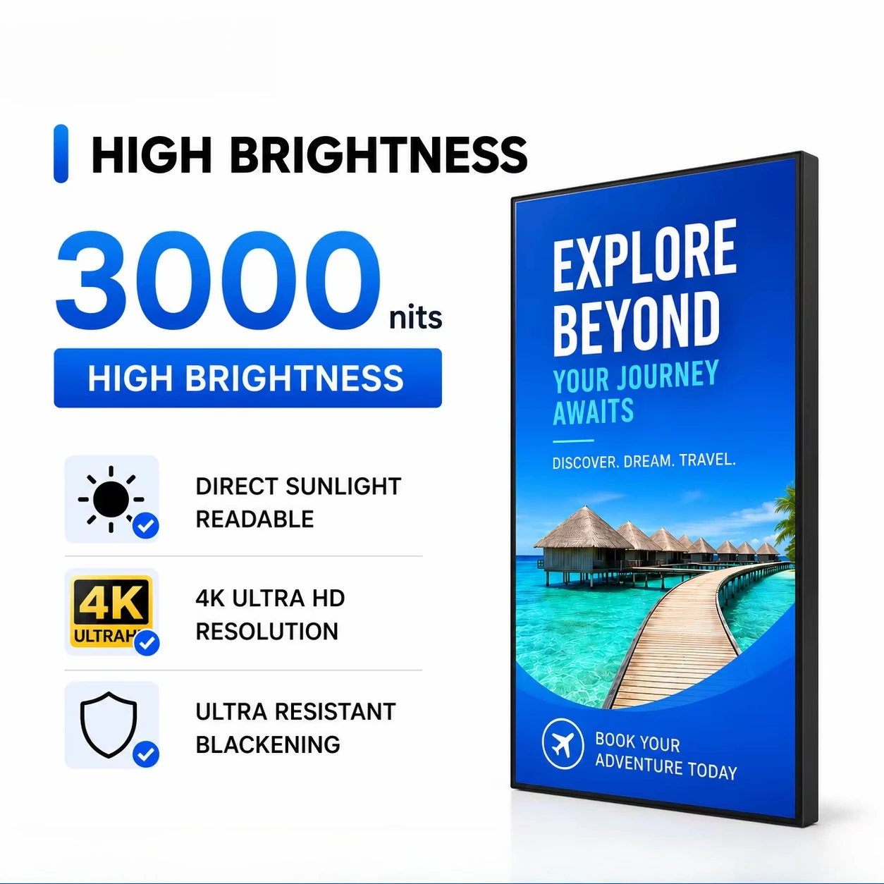 65 Inch 3000 Nits High Brightness Window Facing Digital Signage for Retail Store