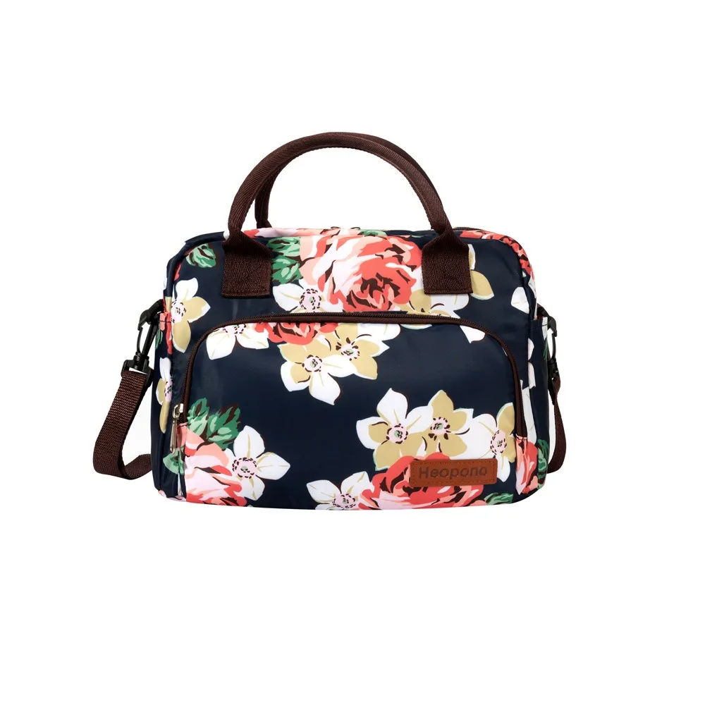 Practical Portable Nylon Lunch Bag 11 L Handheld Insulated Handbag Waterproof Flower Printed Diaper Bag Men