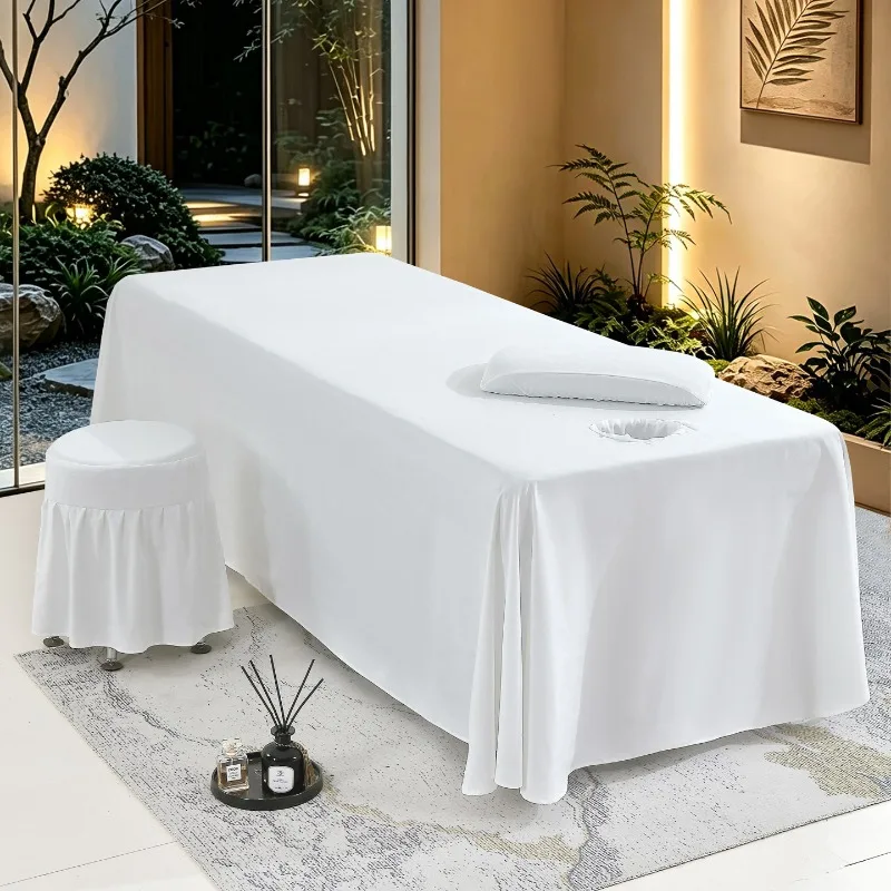 Beauty Bed Sheet 3 Piece Set 190x295cm Soft Massage Table Cover with Pillowcase Stool Cover for Spa Salon Eyelash Facial Bed