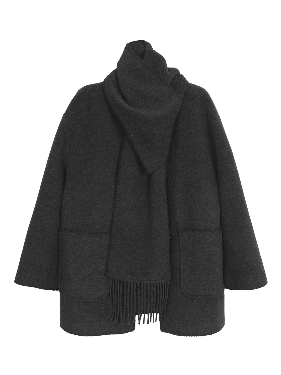 

Красное шерстяное пальто знаменитостей, женское пальто Sle, новинка 2025, зимнее пальто De Nuit, средней длины, женское шерстяное пальто Bla ey