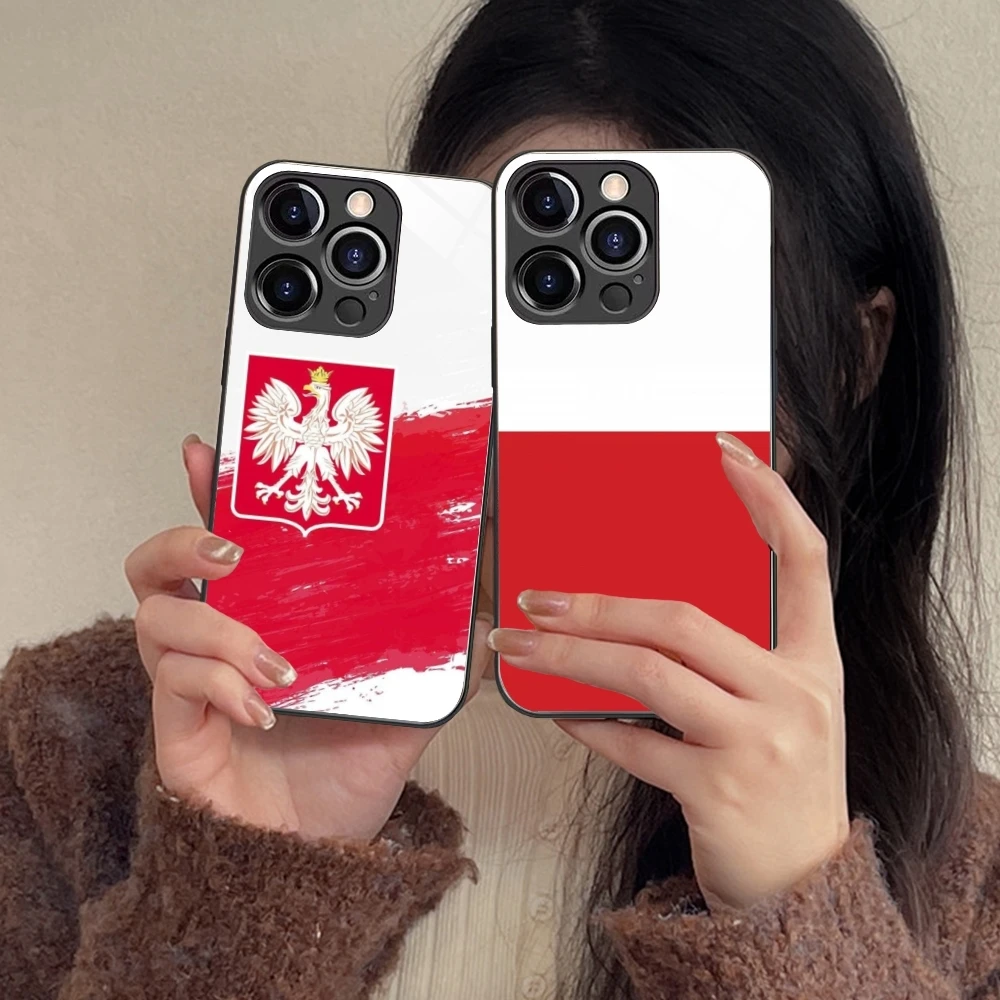 Poland Polska Flag Mobile Cell Phone Case for iPhone 15 14 13 12 11 X XR XS 8 Pro Max Plus Mini PC Glass Phone Cover Shell