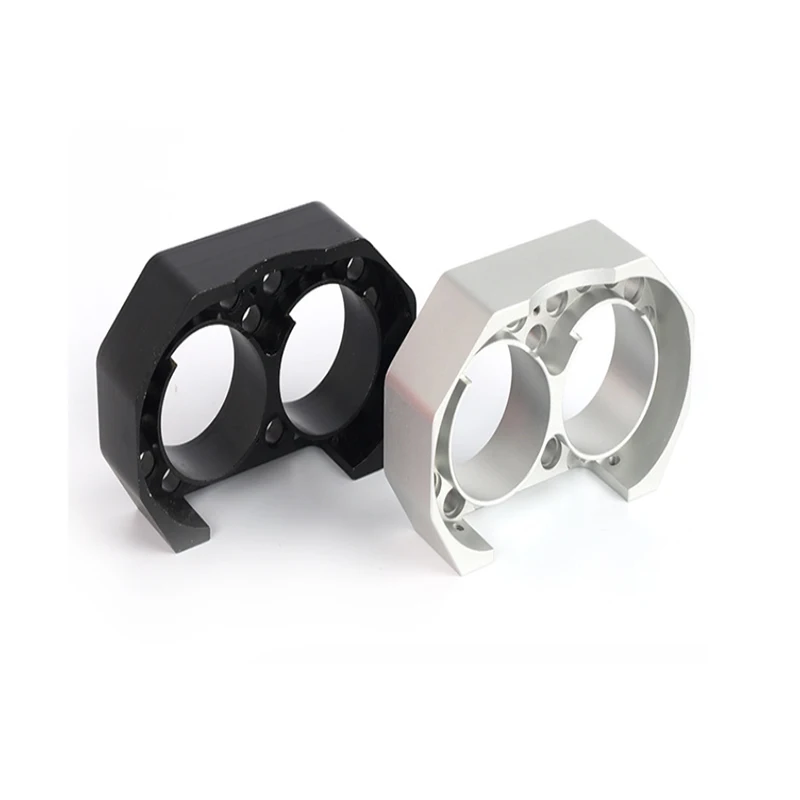 CNC machining aluminum alloy double-hole fixture, anodized double-cavity precision mechanical clamp, double-cavity metal mount