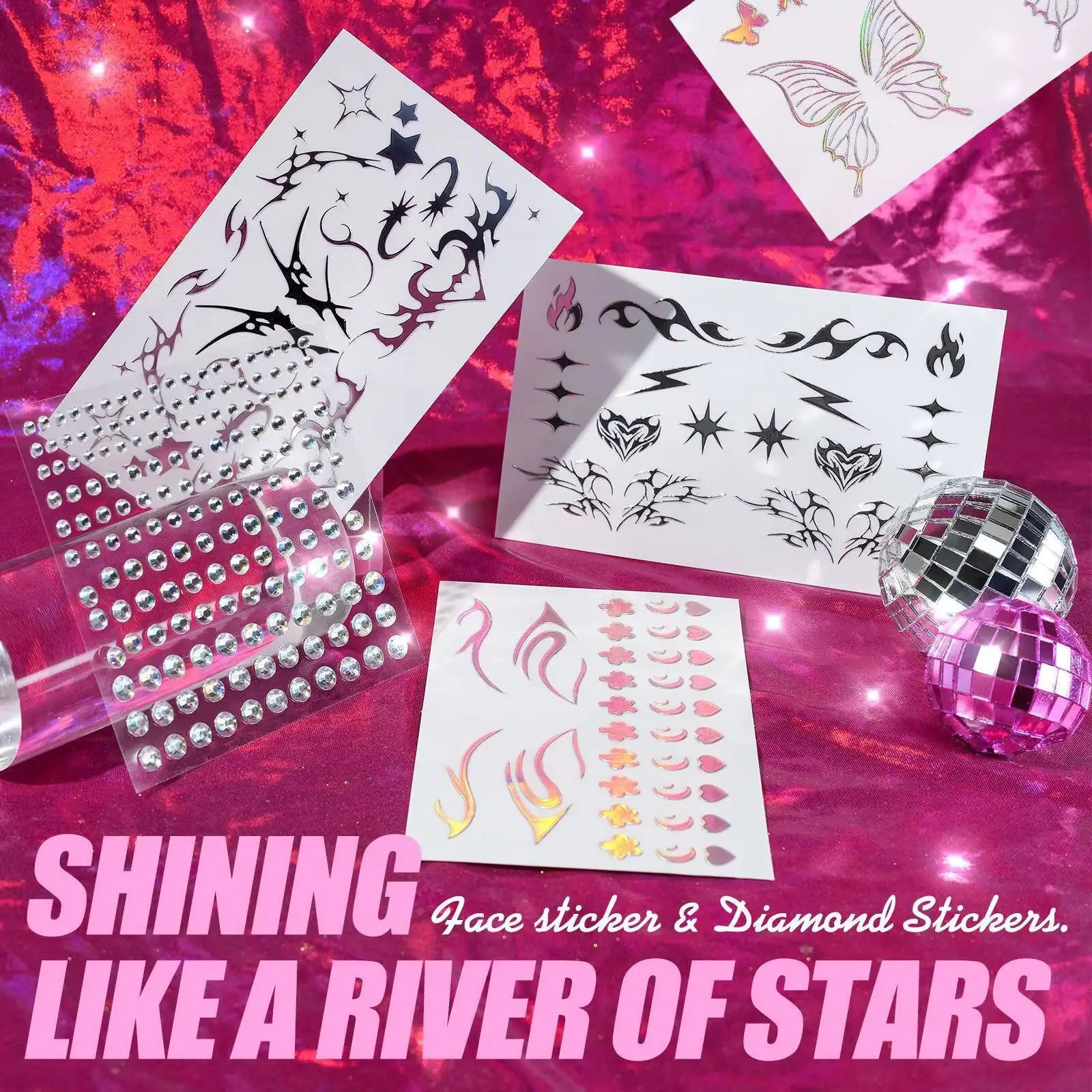 MLSMILE MLSMILE ホログラフィックフェイスタトゥーステッカー：防水3Dグリッターアイメイク＆アイライナーステッカー