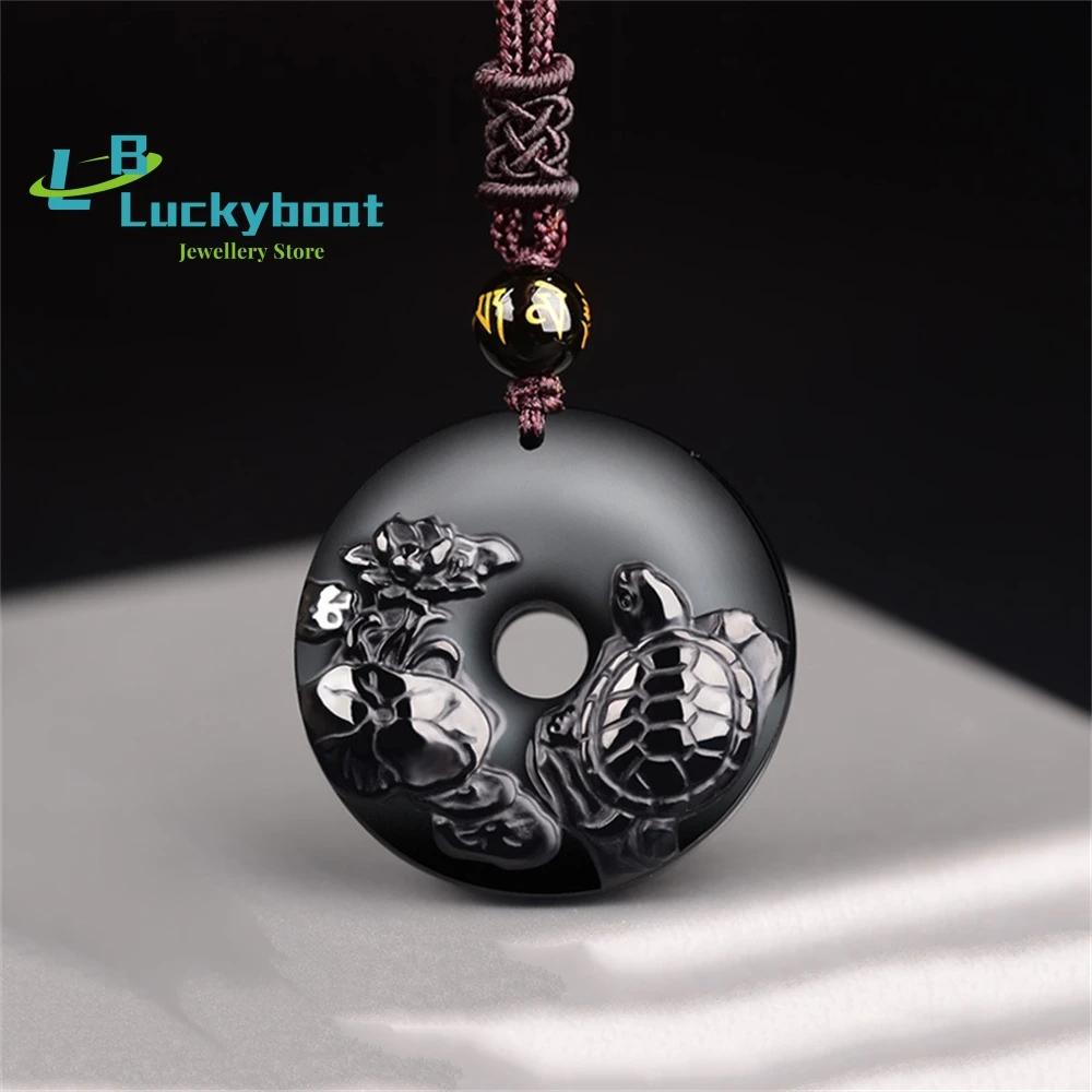 2020 Turtle Hediji Obsidian Pig Pendant Mascot Lucky Fortune Transfer Zodiac Jewelry Necklace for Men and Women