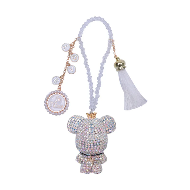 Moda kryształ Cartoon ponury niedźwiedź samochód wiszące ozdoby Rhinestone frędzle kryształ wisiorek lusterko wsteczne dekoracji samochodu — zdjęcie 7