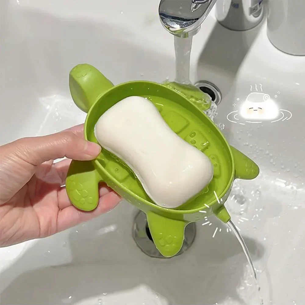 Artículos de tocador de almacenamiento de tortuga de dibujos animados, caja de jabón creativa para el hogar, soporte para bandeja de jabón, herramientas, accesorios de baño