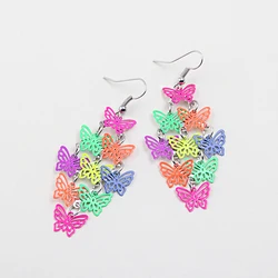New Colorful Nine Butterflies Fashion Metal Tassel Earrings Hollow Out Filigree Butterfly Earrings for Women Fashion