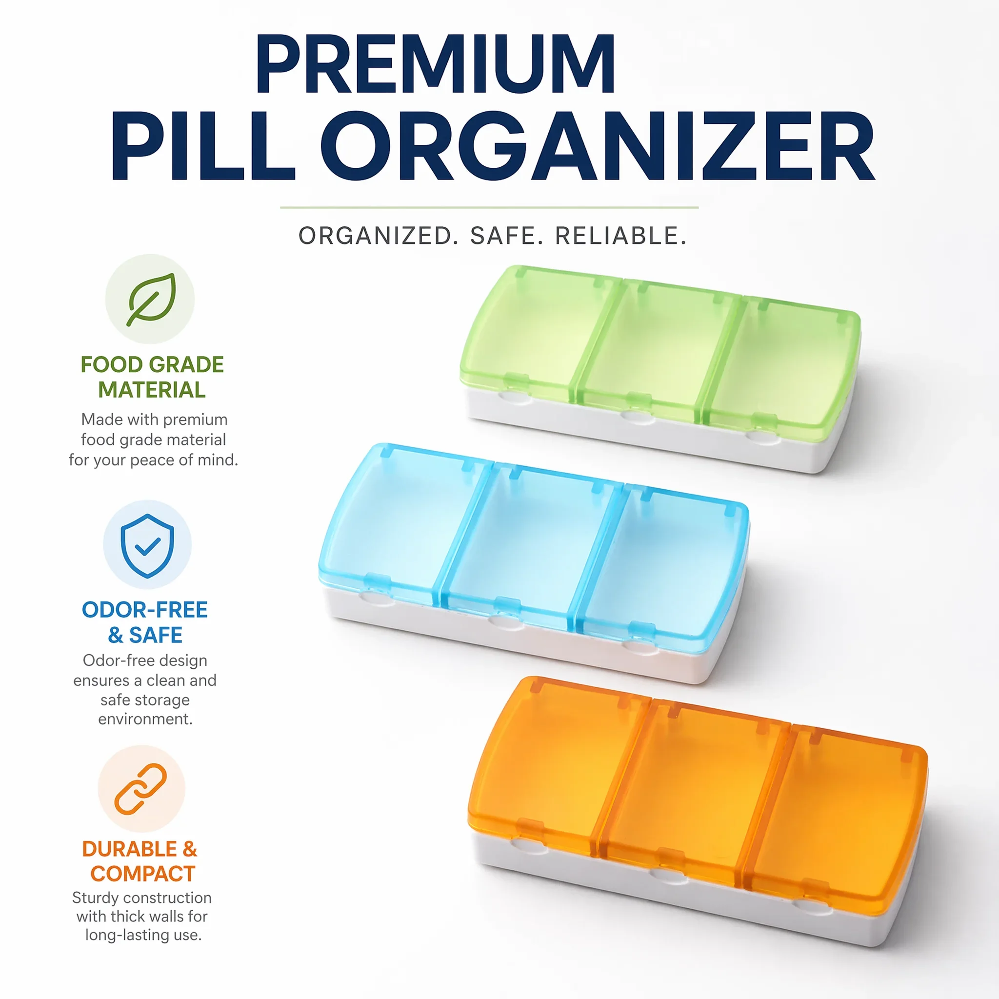 

Portable Colorful 3 Grid Pill Box Moisture Proof Sealed Medicine Box Mini Travel Daily Tablet Storage Organizer