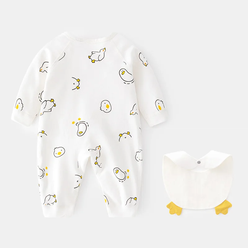 Newborn Jumpsuit Autumn and Winter Cotton Baby Bibs Boneless Clothes Newborn Yellow Duck Baby Spring and Autumn Romper