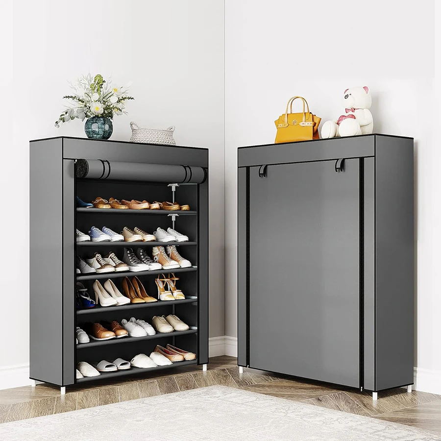 1 estante de zapatos portátil simple de 6 capas con protección contra el polvo y la humedad, tejido familiar, soporte metálico, fácil de ensamblar, con capacidad para unos 20 pares de zapatos